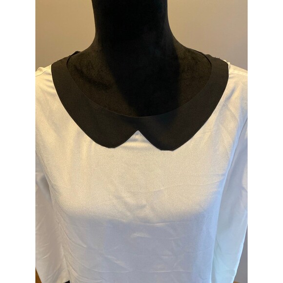 The Limited Blouse Sz Medium Long Sleeve Contrasting Black Peter Pan Collar Top - Picture 2 of 11